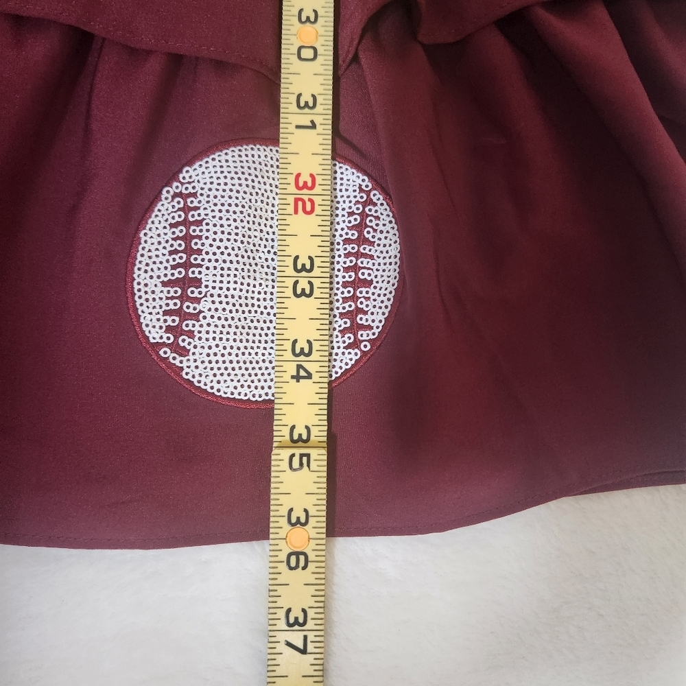 Maroon Baseball Print Ruffle Mini Dress - Picture 11 of 12